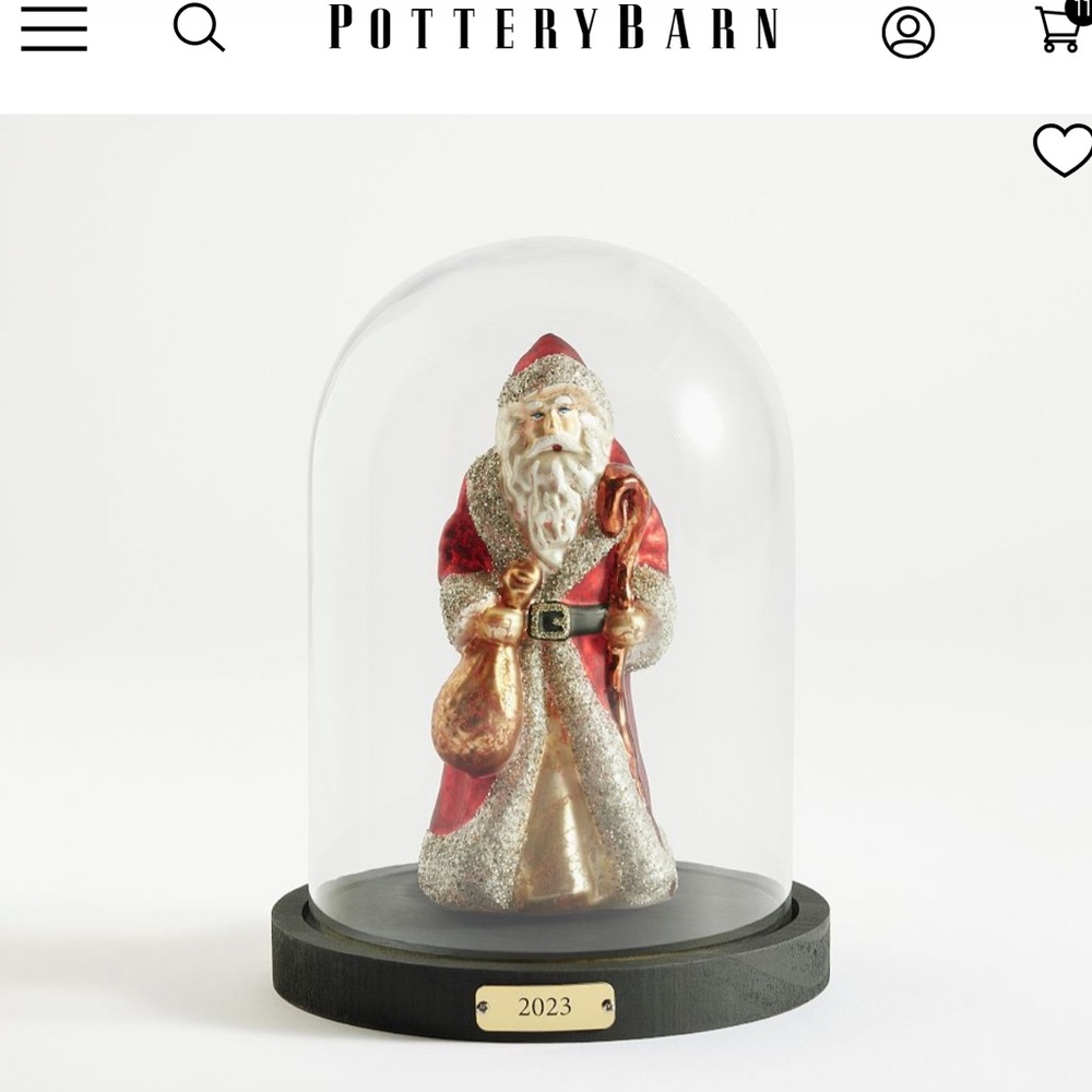 Pottery Barn Glass Santa Cloche